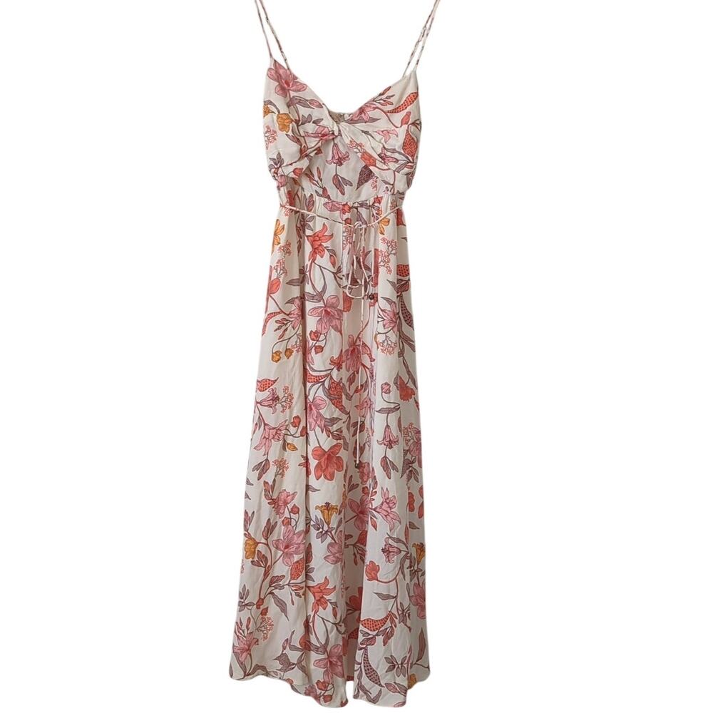 Here Comes The Sun Women's‎ Dress Midi Small Floral Sundress Cream Pink Neutrals